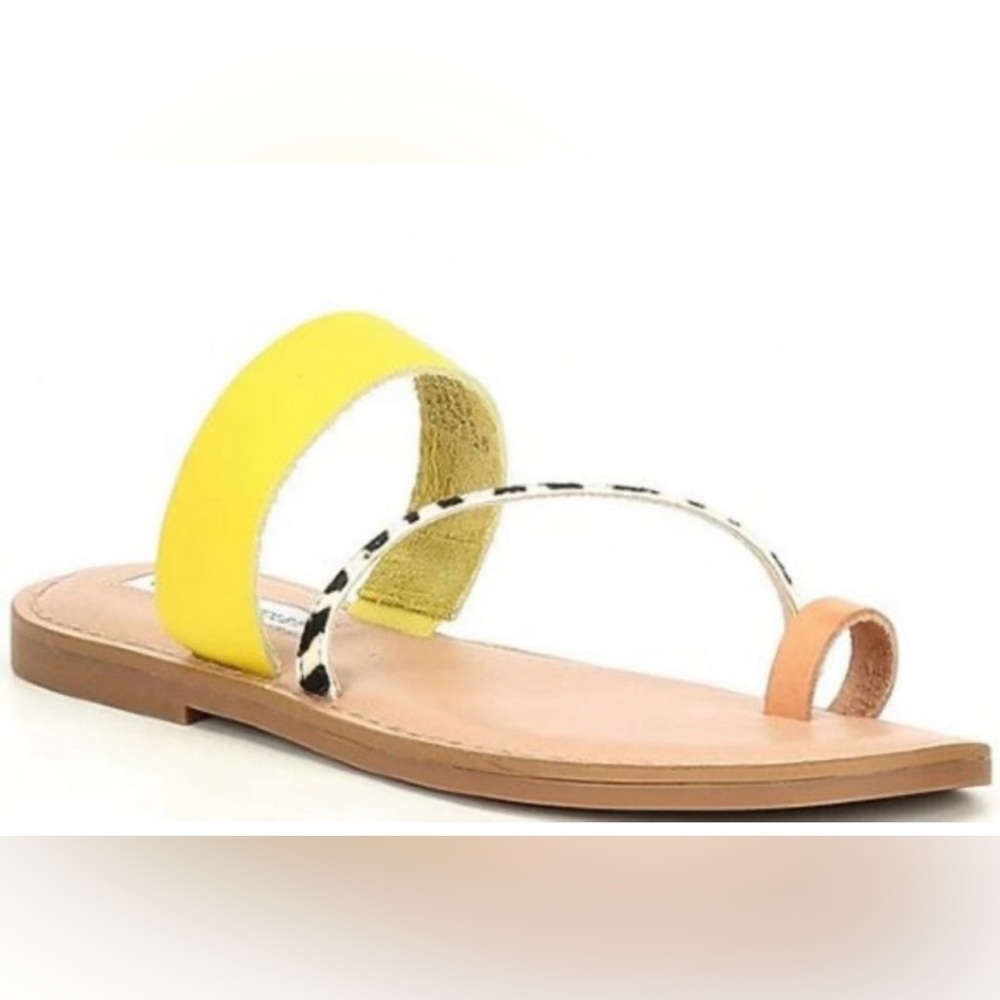 CHELSEA & VIOLET Leather Bling Zebra Haircalf Toe Ring Sandals. Size 6 M